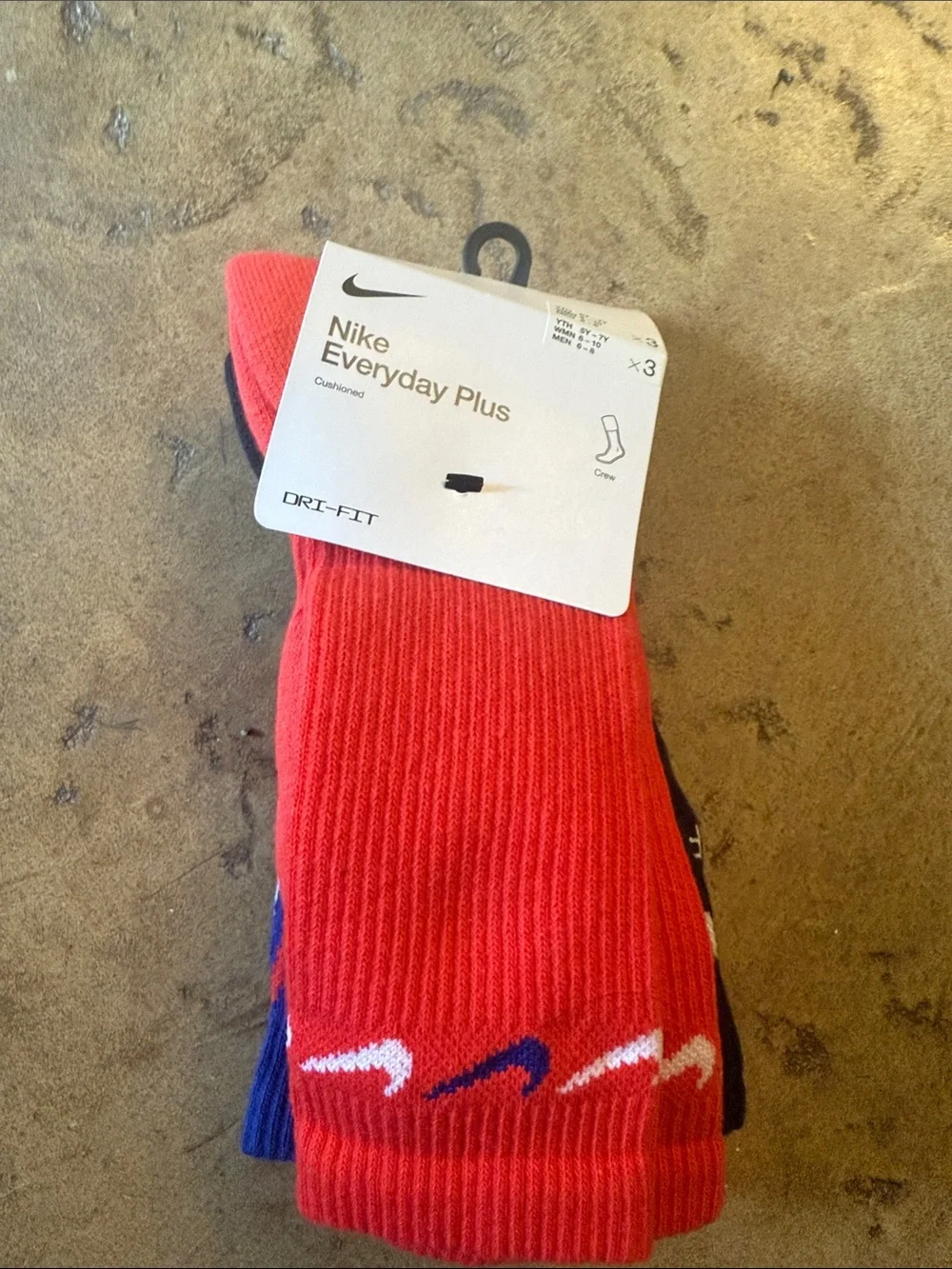 Nike Red Crew Athletic Socks with White & Blue Swoosh (3-Pack)